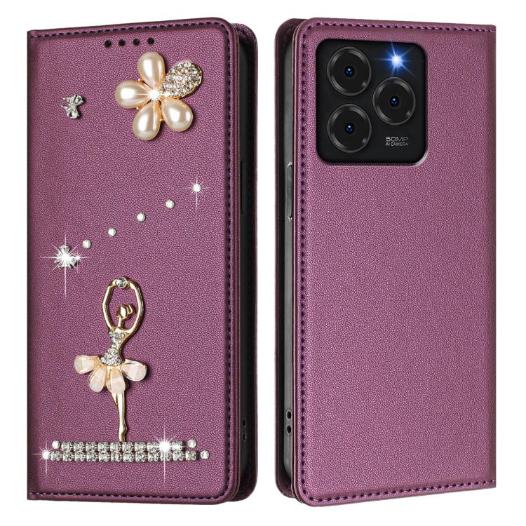 For Ulefone Note 20 Pro Ballet Girl Diamond Studded RFID Vegan Leather Phone Case
