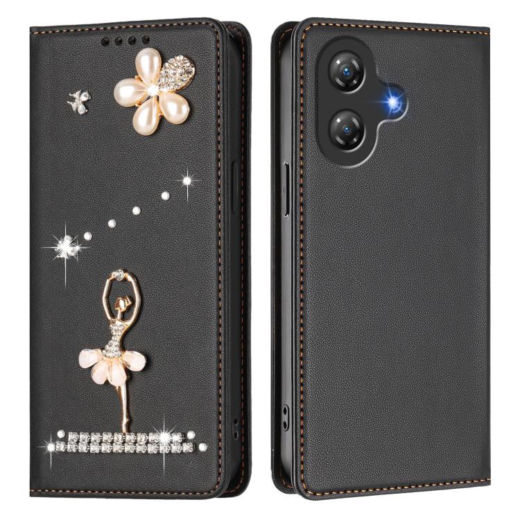 For Ulefone Note 21 Ballet Girl Diamond Studded RFID Vegan Leather Phone Case