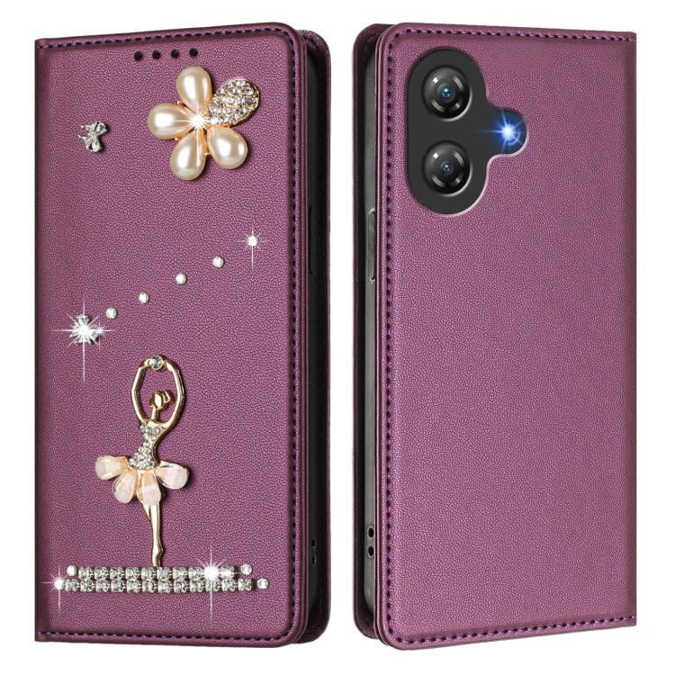 For Ulefone Note 21 Ballet Girl Diamond Studded RFID Vegan Leather Phone Case