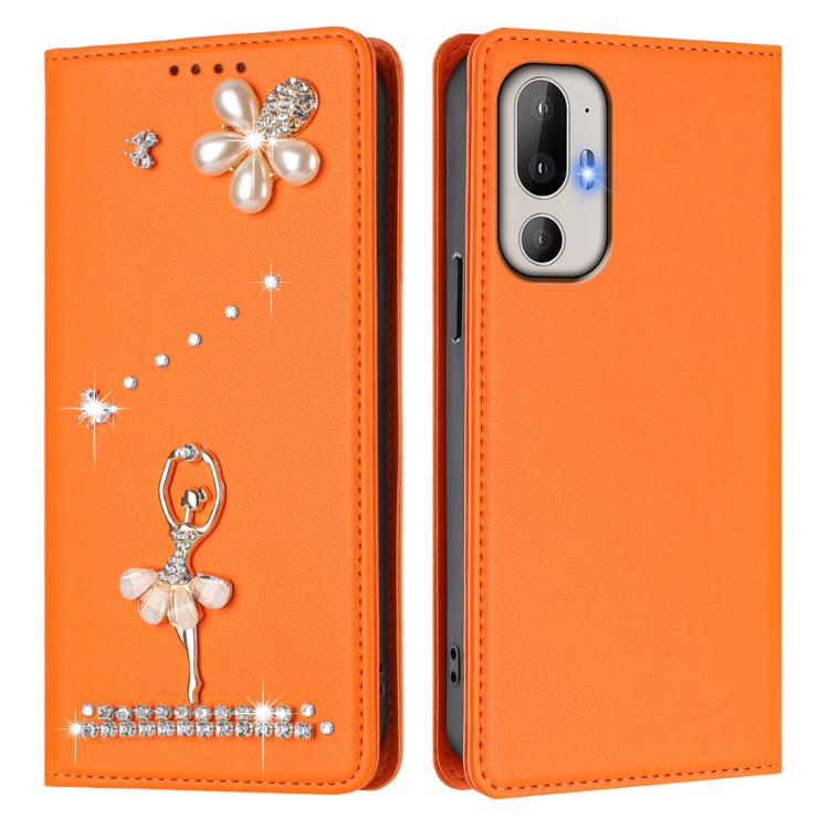 For HTC U24 Pro Ballet Girl Diamond Studded RFID Vegan Leather Phone Case