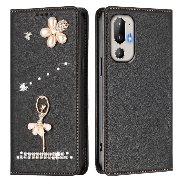 For HTC U24 Pro Ballet Girl Diamond Studded RFID Vegan Leather Phone Case