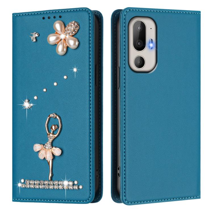 For HTC U24 Pro Ballet Girl Diamond Studded RFID Vegan Leather Phone Case