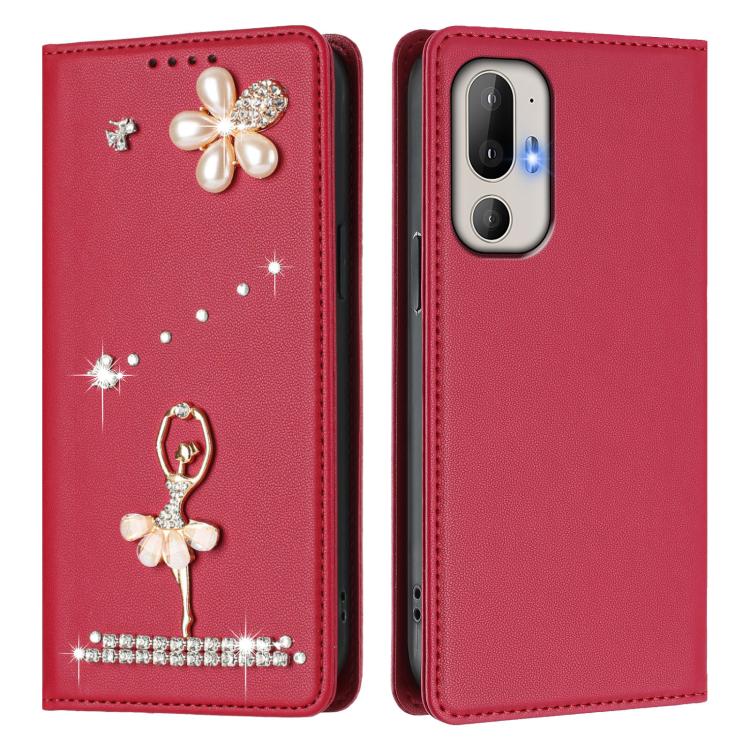 For HTC U24 Pro Ballet Girl Diamond Studded RFID Vegan Leather Phone Case