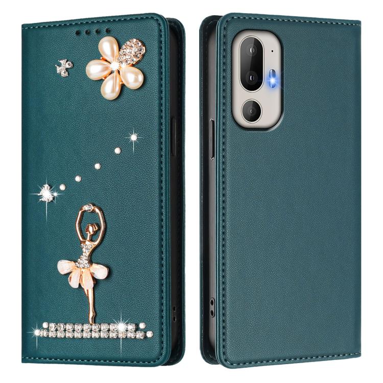 For HTC U24 Pro Ballet Girl Diamond Studded RFID Vegan Leather Phone Case