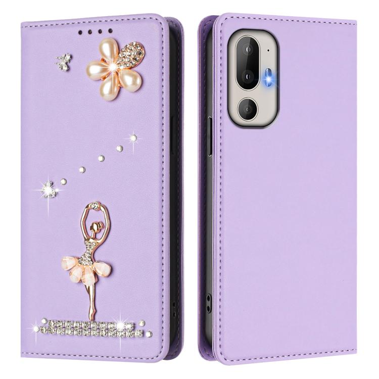 For HTC U24 Pro Ballet Girl Diamond Studded RFID Vegan Leather Phone Case