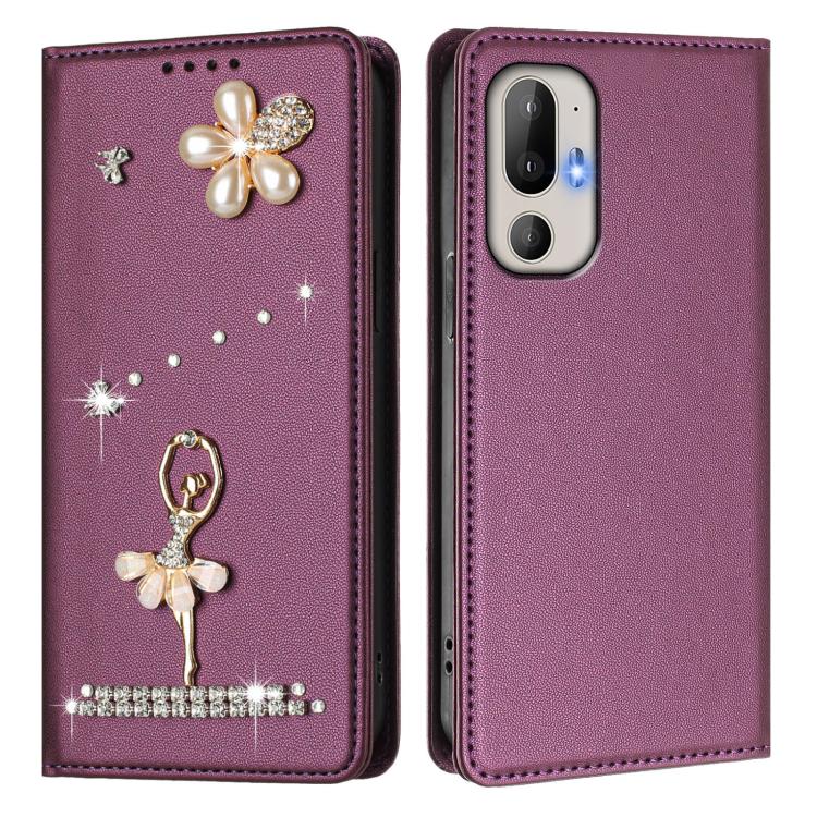 For HTC U24 Pro Ballet Girl Diamond Studded RFID Vegan Leather Phone Case