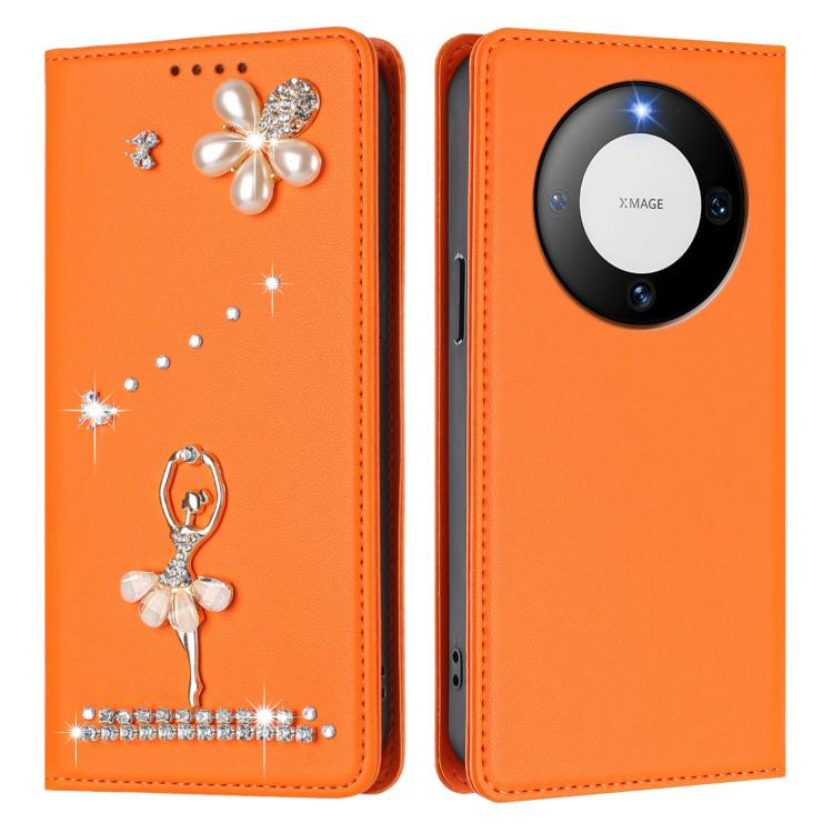 For Huawei Mate 60 Ballet Girl Diamond Studded RFID Vegan Leather Phone Case