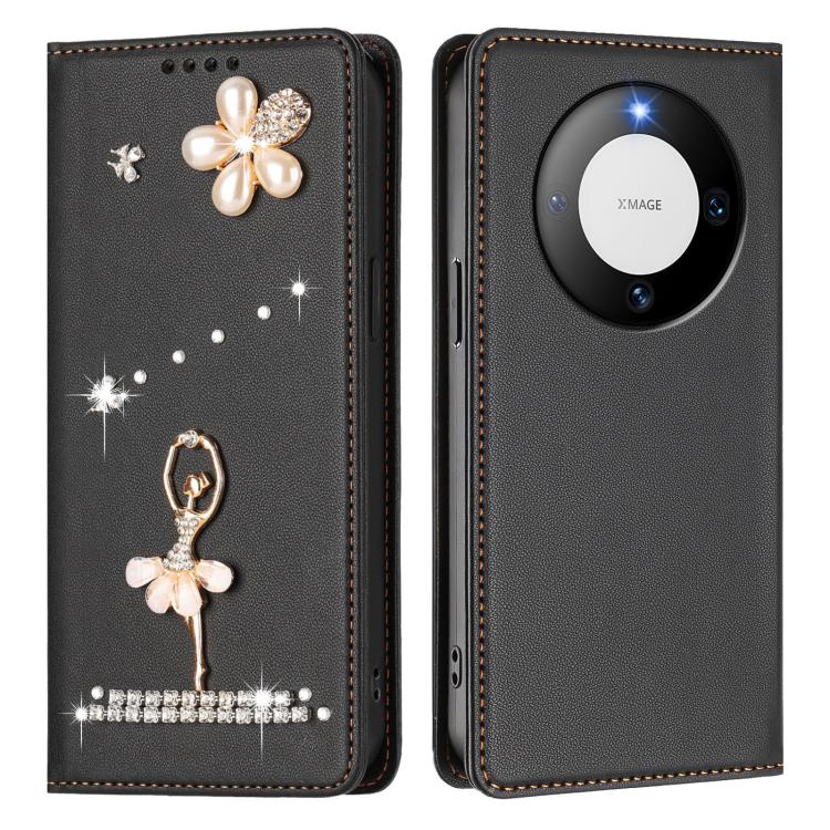 For Huawei Mate 60 Ballet Girl Diamond Studded RFID Vegan Leather Phone Case