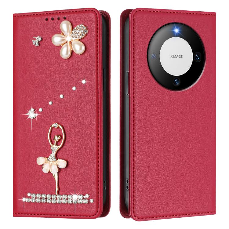 For Huawei Mate 60 Ballet Girl Diamond Studded RFID Vegan Leather Phone Case