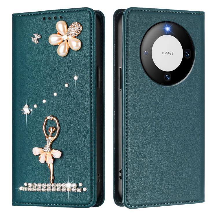 For Huawei Mate 60 Ballet Girl Diamond Studded RFID Vegan Leather Phone Case