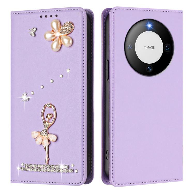For Huawei Mate 60 Ballet Girl Diamond Studded RFID Vegan Leather Phone Case