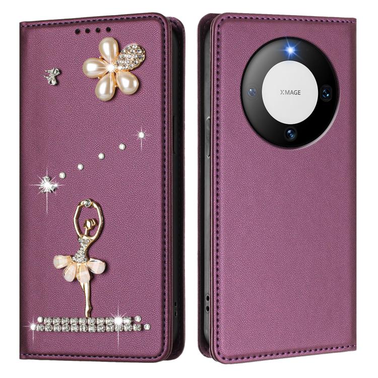 For Huawei Mate 60 Ballet Girl Diamond Studded RFID Vegan Leather Phone Case