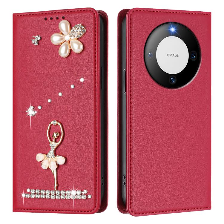For Huawei Mate 60 Pro / 60 Pro+ Ballet Girl Diamond Studded RFID Vegan Leather Phone Case