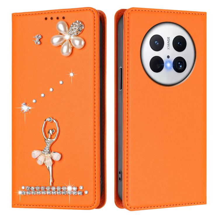 For Huawei Mate 70 Ballet Girl Diamond Studded RFID Vegan Leather Phone Case