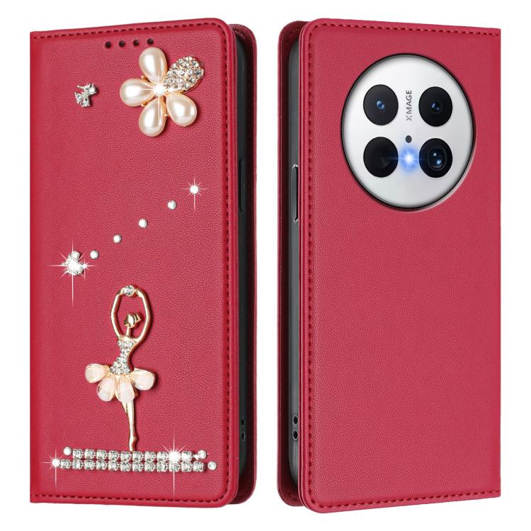 For Huawei Mate 70 Ballet Girl Diamond Studded RFID Vegan Leather Phone Case