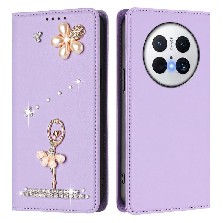 For Huawei Mate 70 Ballet Girl Diamond Studded RFID Vegan Leather Phone Case