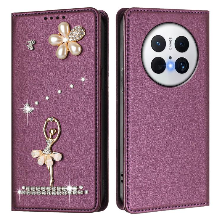 For Huawei Mate 70 Ballet Girl Diamond Studded RFID Vegan Leather Phone Case