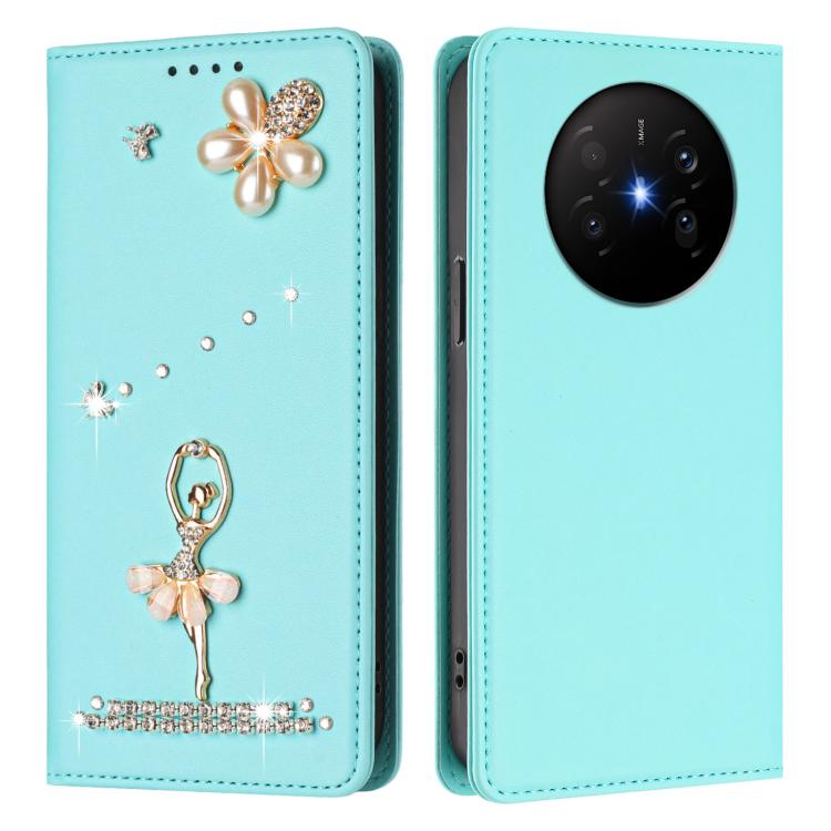 For Huawei Mate 70 Air Ballet Girl Diamond Studded RFID Vegan Leather Phone Case