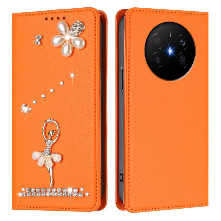 For Huawei Mate 70 Air Ballet Girl Diamond Studded RFID Vegan Leather Phone Case