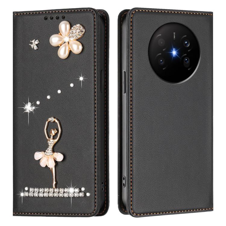 For Huawei Mate 70 Air Ballet Girl Diamond Studded RFID Vegan Leather Phone Case