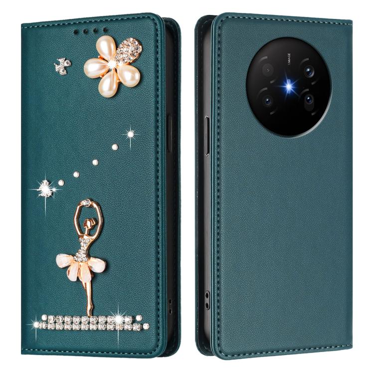 For Huawei Mate 70 Air Ballet Girl Diamond Studded RFID Vegan Leather Phone Case
