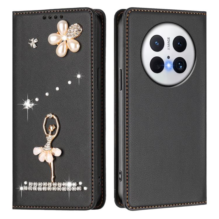For Huawei Mate 70 Pro Ballet Girl Diamond Studded RFID Vegan Leather Phone Case