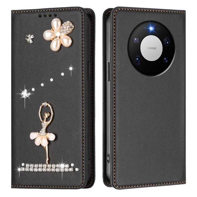For Huawei Mate 80 Pro Max Ballet Girl Diamond Studded RFID Vegan Leather Phone Case