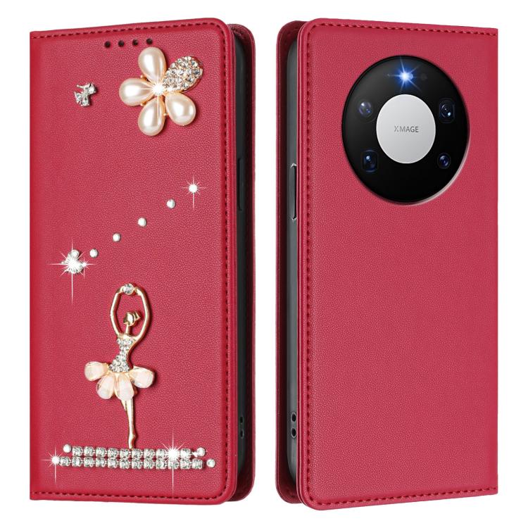 For Huawei Mate 80 Pro Max Ballet Girl Diamond Studded RFID Vegan Leather Phone Case