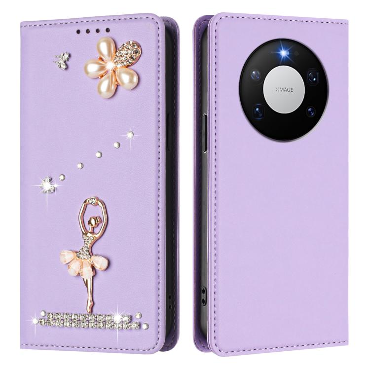 For Huawei Mate 80 Pro Max Ballet Girl Diamond Studded RFID Vegan Leather Phone Case