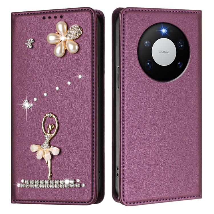 For Huawei Mate 80 Pro Max Ballet Girl Diamond Studded RFID Vegan Leather Phone Case