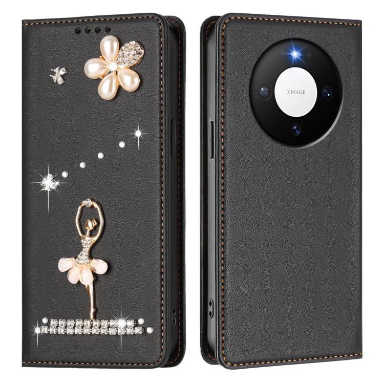 For Huawei Mate 80 / 80 Pro Ballet Girl Diamond Studded RFID Vegan Leather Phone Case
