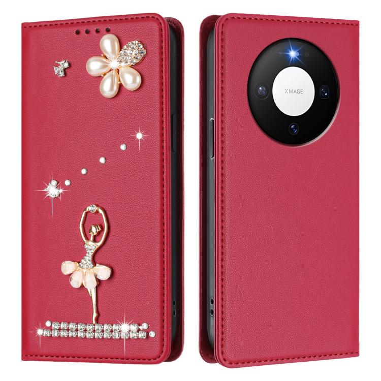 For Huawei Mate 80 / 80 Pro Ballet Girl Diamond Studded RFID Vegan Leather Phone Case