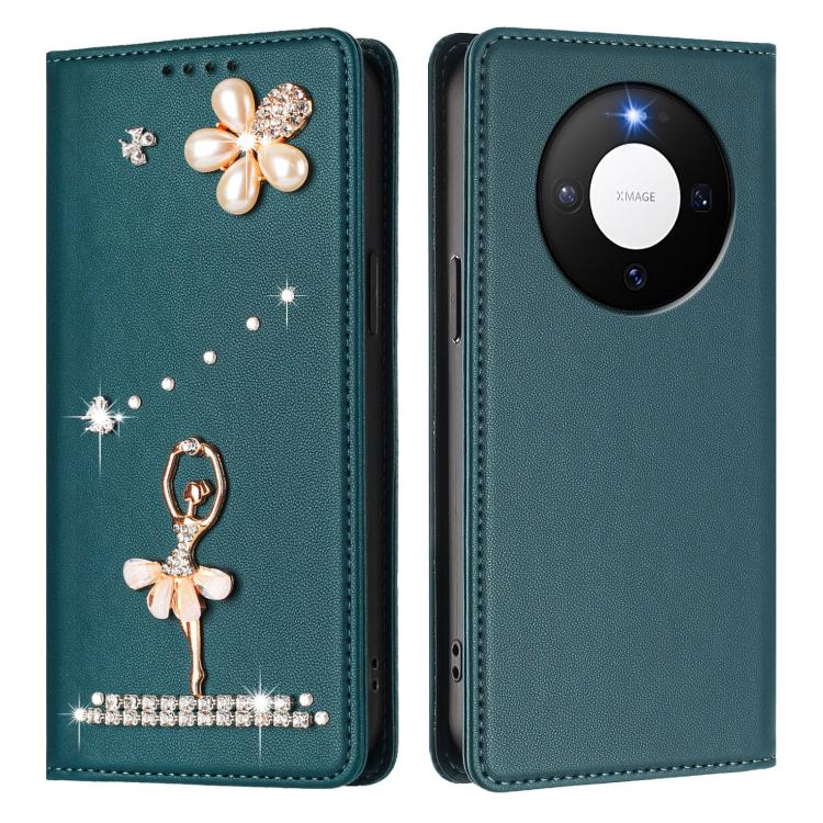 For Huawei Mate 80 / 80 Pro Ballet Girl Diamond Studded RFID Vegan Leather Phone Case