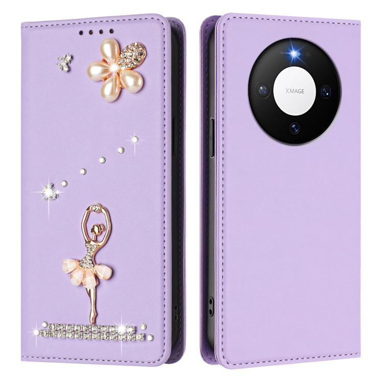For Huawei Mate 80 / 80 Pro Ballet Girl Diamond Studded RFID Vegan Leather Phone Case
