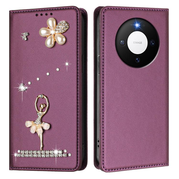 For Huawei Mate 80 / 80 Pro Ballet Girl Diamond Studded RFID Vegan Leather Phone Case