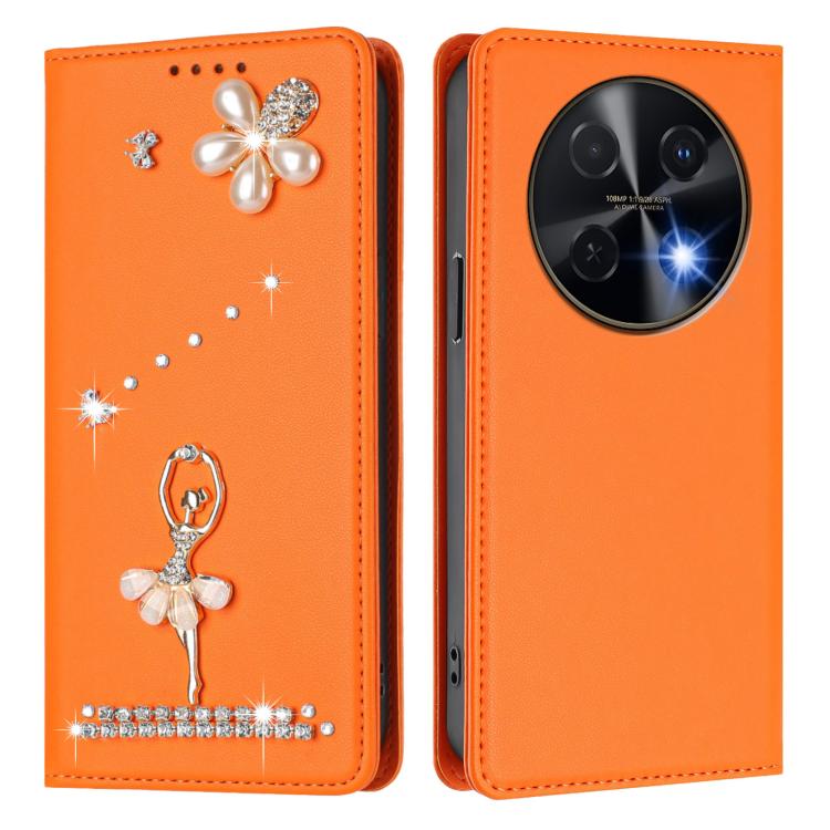 For Huawei nova 12i 4G / nova 13i  4G Ballet Girl Diamond Studded RFID Vegan Leather Phone Case