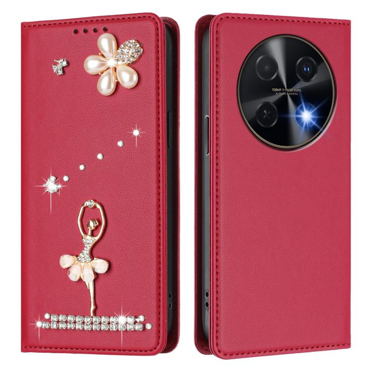 For Huawei nova 12i 4G / nova 13i  4G Ballet Girl Diamond Studded RFID Vegan Leather Phone Case