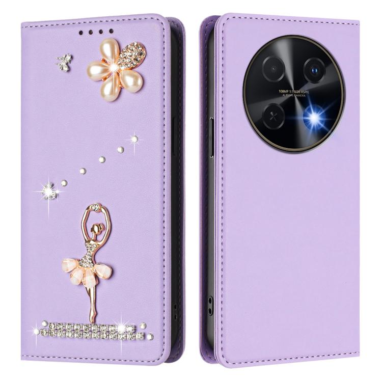 For Huawei nova 12i 4G / nova 13i  4G Ballet Girl Diamond Studded RFID Vegan Leather Phone Case
