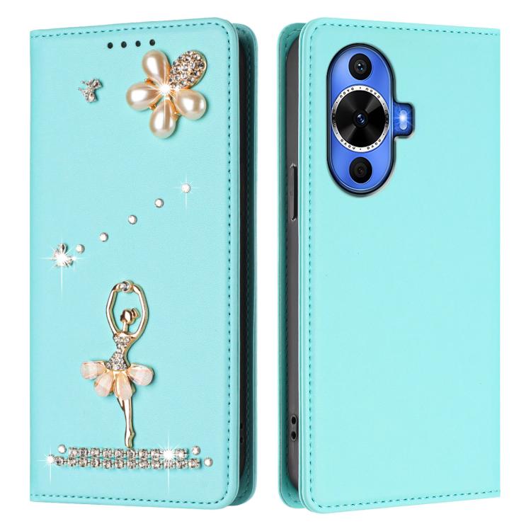 For Huawei nova 12s 4G Ballet Girl Diamond Studded RFID Vegan Leather Phone Case