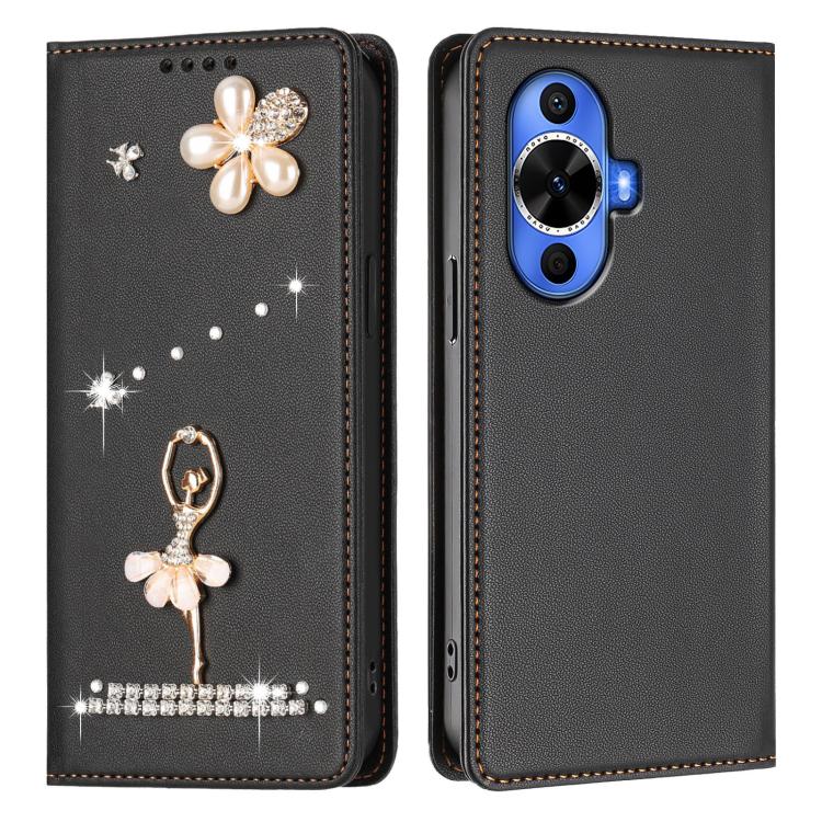 For Huawei nova 12s 4G Ballet Girl Diamond Studded RFID Vegan Leather Phone Case