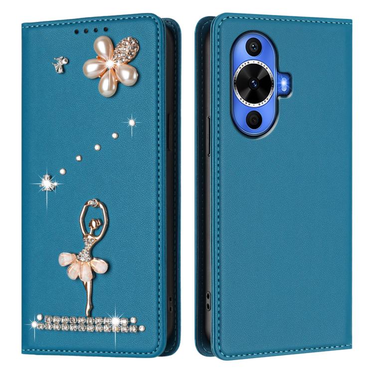 For Huawei nova 12s 4G Ballet Girl Diamond Studded RFID Vegan Leather Phone Case
