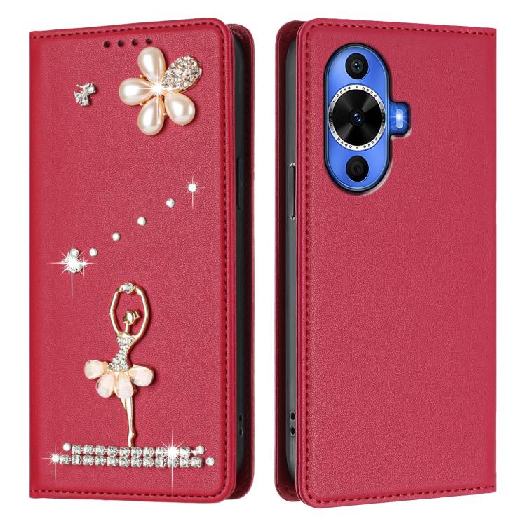 For Huawei nova 12s 4G Ballet Girl Diamond Studded RFID Vegan Leather Phone Case