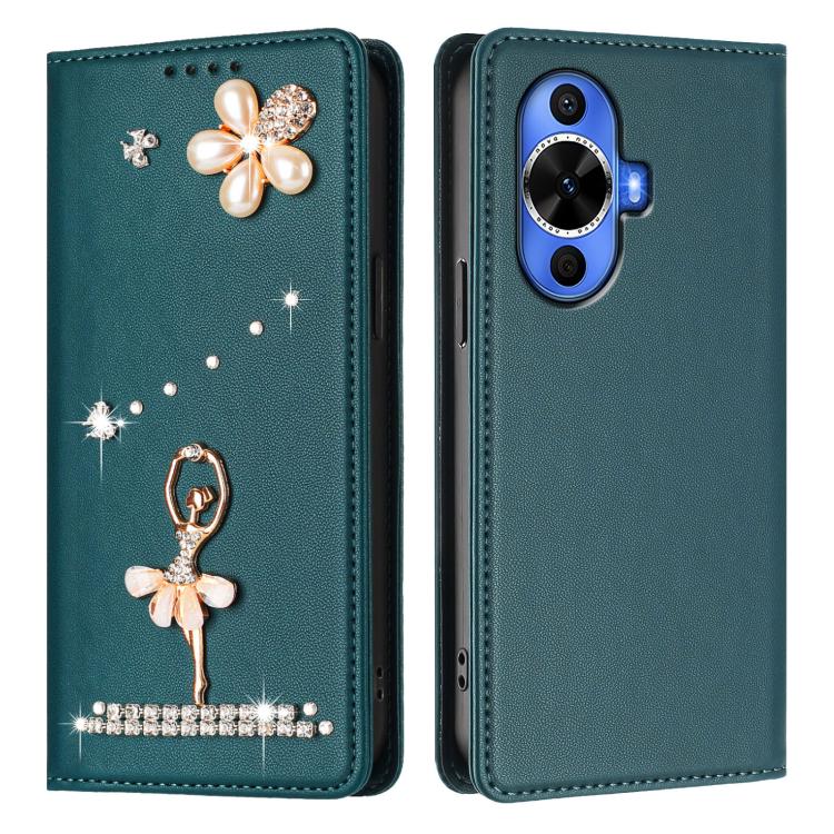 For Huawei nova 12s 4G Ballet Girl Diamond Studded RFID Vegan Leather Phone Case