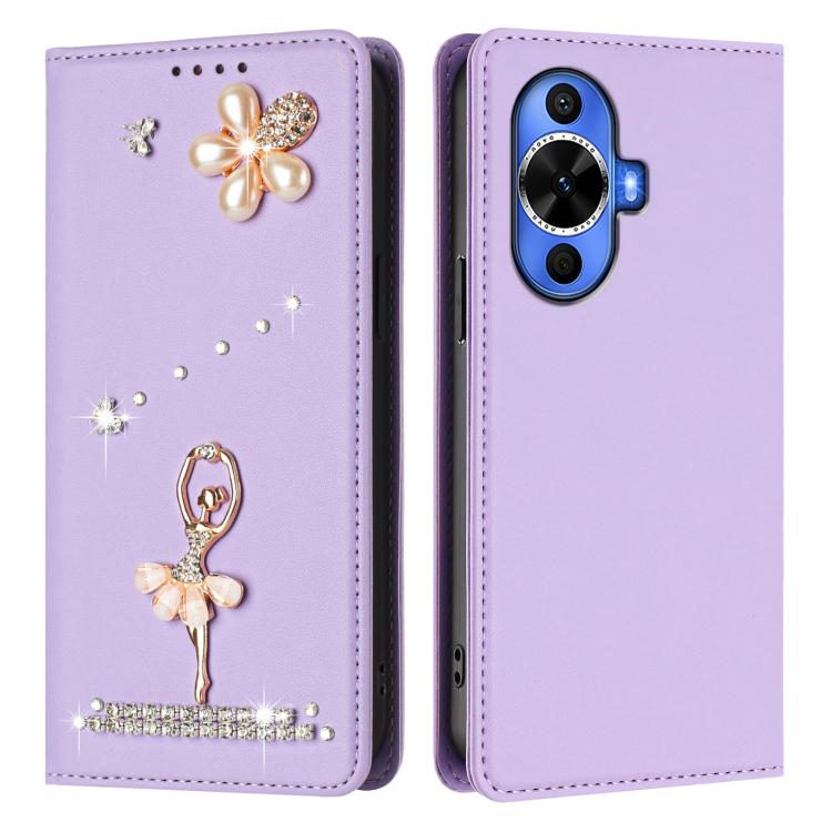 For Huawei nova 12s 4G Ballet Girl Diamond Studded RFID Vegan Leather Phone Case