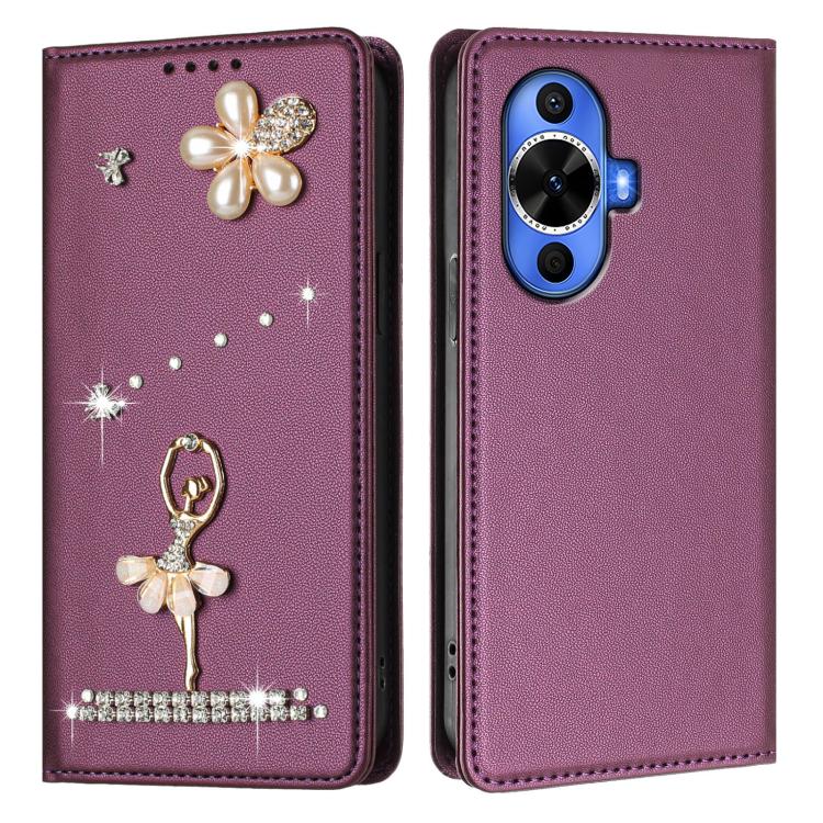 For Huawei nova 12s 4G Ballet Girl Diamond Studded RFID Vegan Leather Phone Case