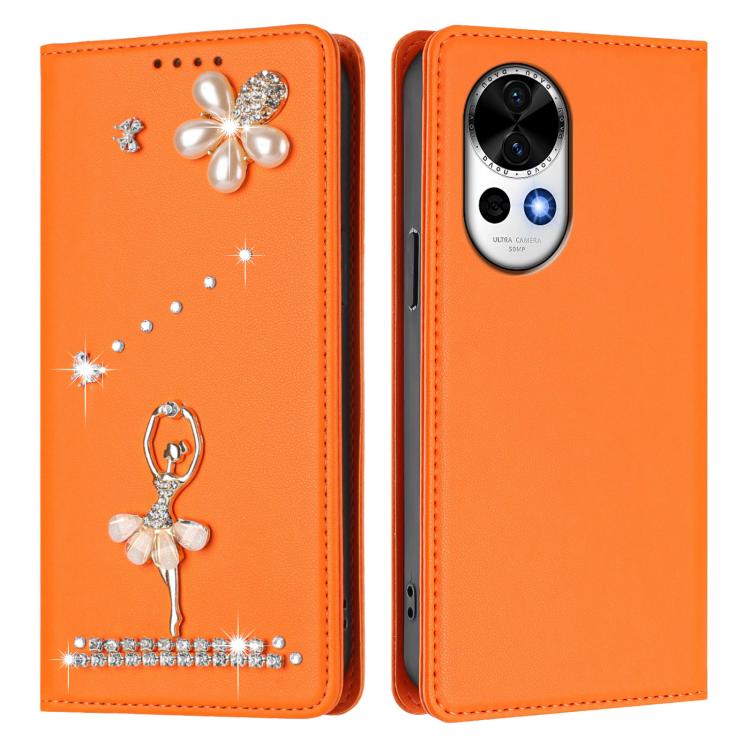 For Huawei nova 13 / 12 Ballet Girl Diamond Studded RFID Vegan Leather Phone Case