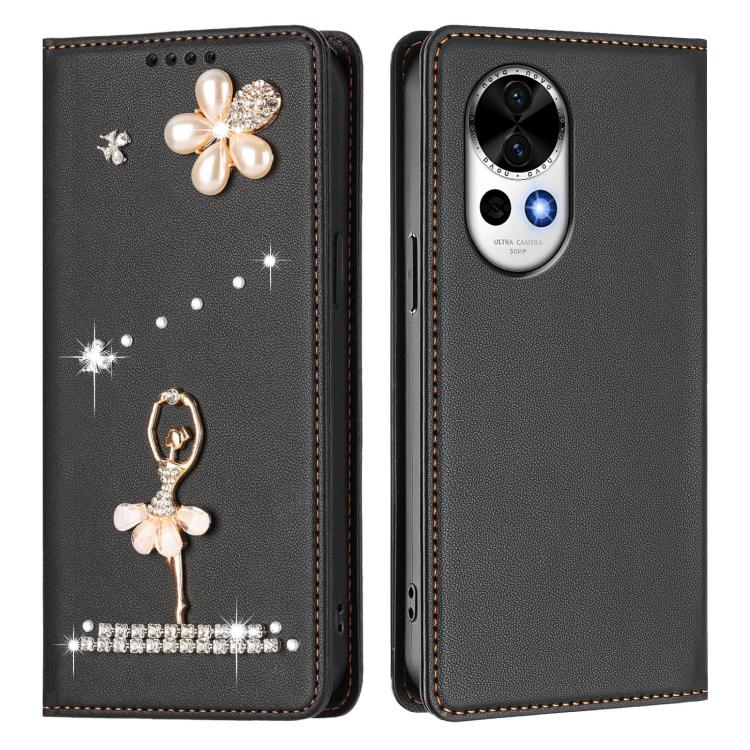 For Huawei nova 13 / 12 Ballet Girl Diamond Studded RFID Vegan Leather Phone Case