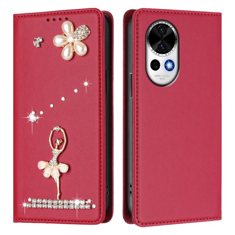 For Huawei nova 13 / 12 Ballet Girl Diamond Studded RFID Vegan Leather Phone Case