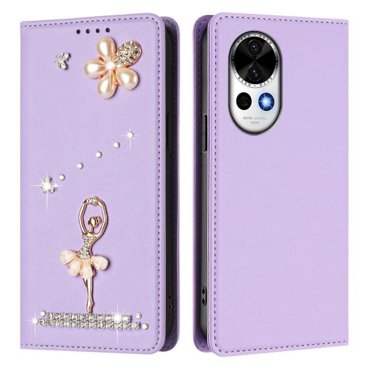 For Huawei nova 13 / 12 Ballet Girl Diamond Studded RFID Vegan Leather Phone Case
