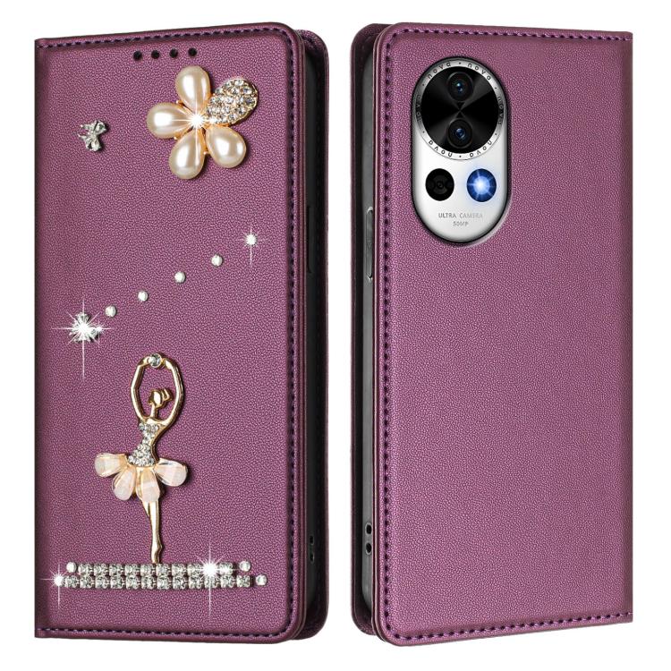 For Huawei nova 13 / 12 Ballet Girl Diamond Studded RFID Vegan Leather Phone Case